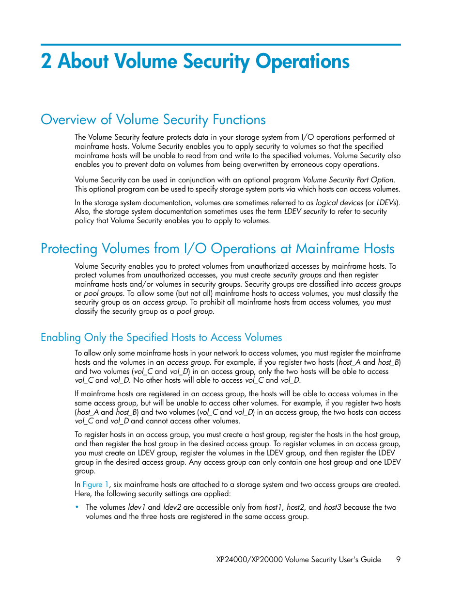 2 about volume security operations, Overview of volume security functions | HP STORAGEWORKS XP24000 User Manual | Page 9 / 76