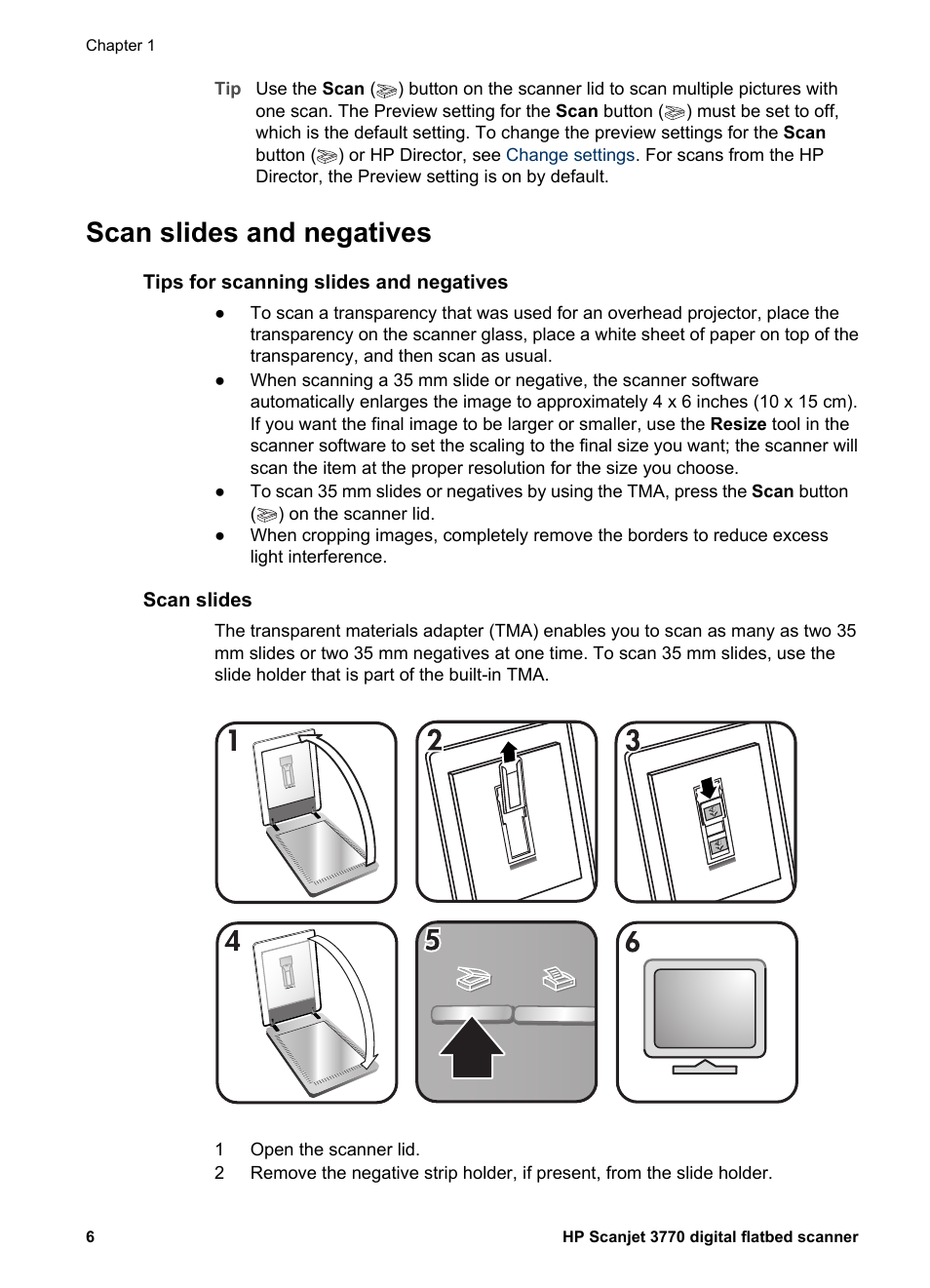 Scan slides and negatives, Tips for scanning slides and negatives, Scan slides | HP 3770 User Manual | Page 10 / 30