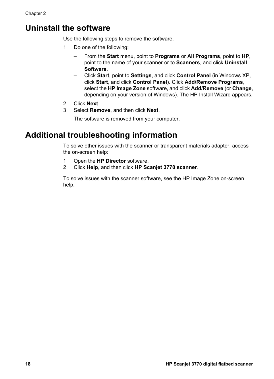 Uninstall the software, Additional troubleshooting information | HP 3770 User Manual | Page 22 / 30