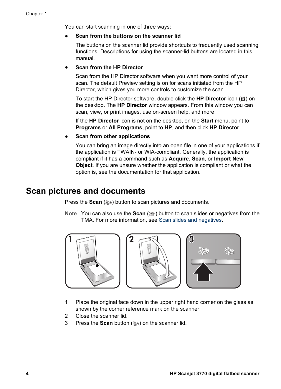 Scan pictures and documents | HP 3770 User Manual | Page 8 / 30