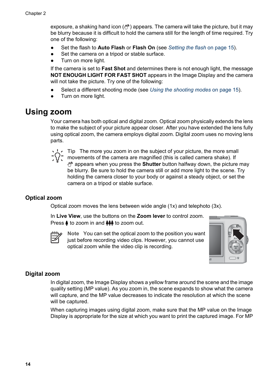 Using zoom, Optical zoom, Digital zoom | Optical zoom digital zoom | HP Photosmart M627 User Manual | Page 14 / 46
