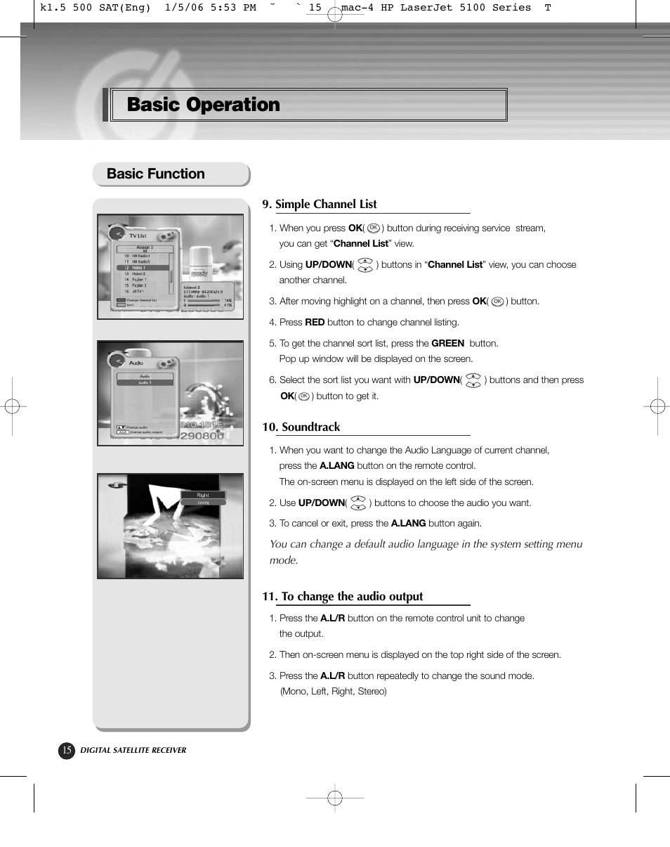 Basic operation, Basic function, Simple channel list | Soundtrack | HP KSC-570 User Manual | Page 20 / 58