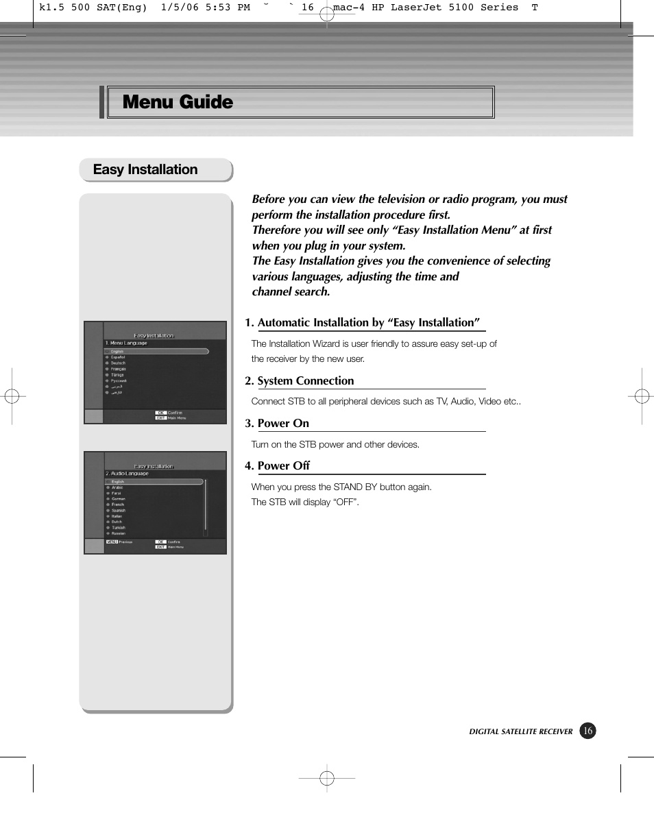 Menu guide, Easy installation | HP KSC-570 User Manual | Page 21 / 58