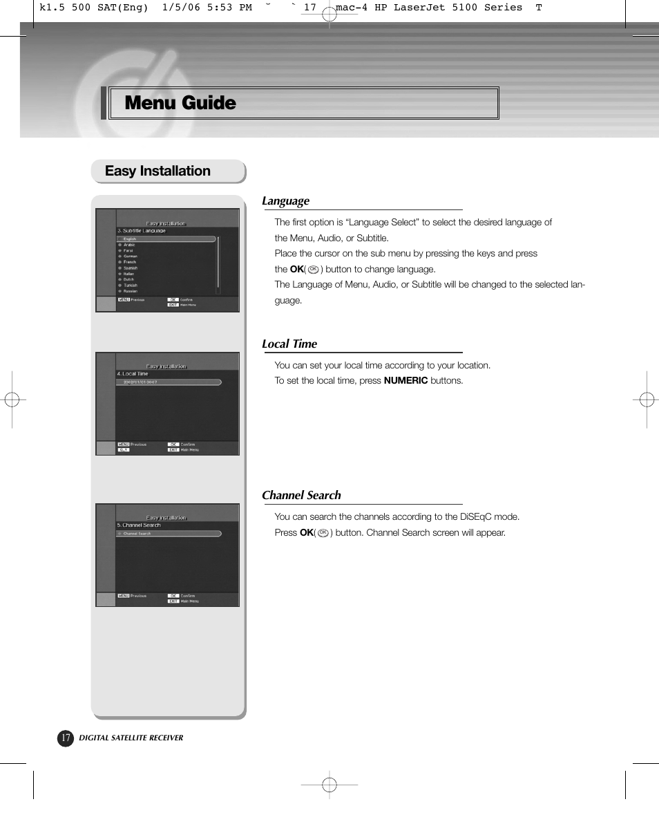 Menu guide, Easy installation | HP KSC-570 User Manual | Page 22 / 58