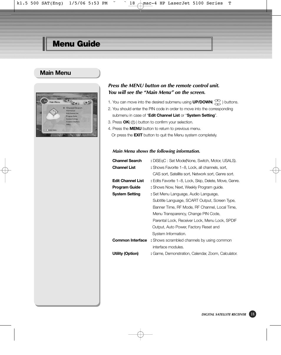 Menu guide, Main menu | HP KSC-570 User Manual | Page 23 / 58