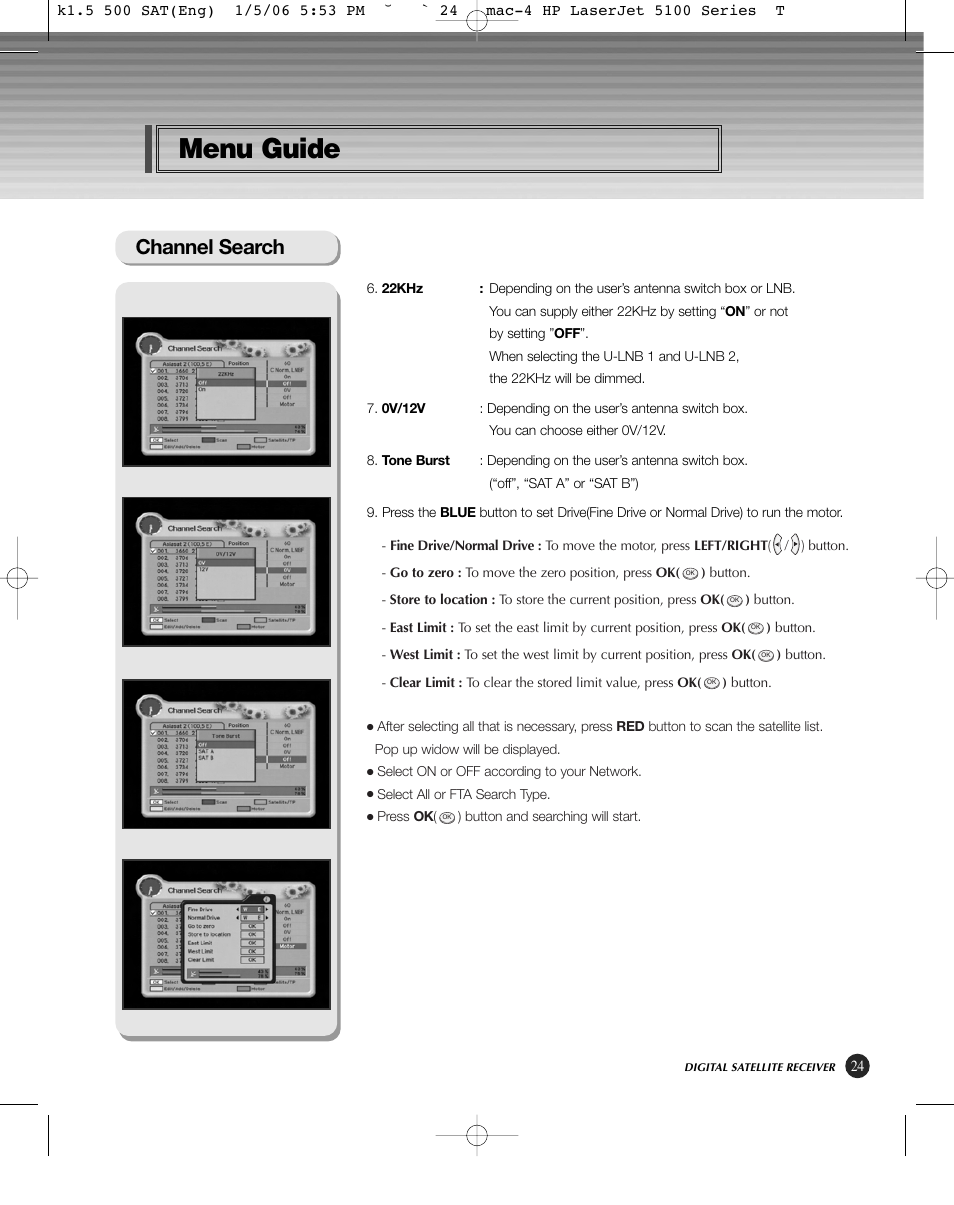 Menu guide, Channel search | HP KSC-570 User Manual | Page 29 / 58