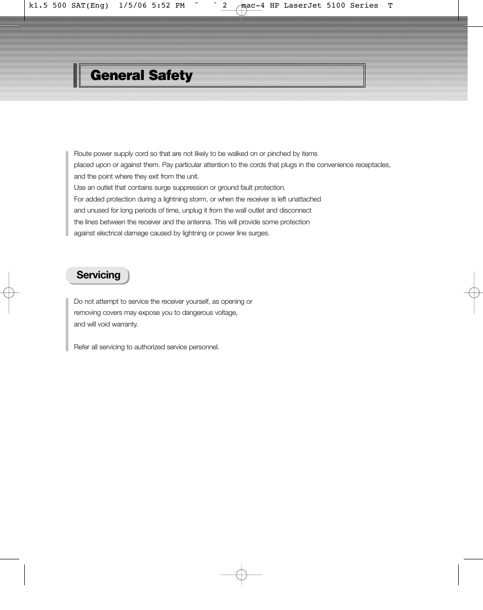 General safety, Servicing | HP KSC-570 User Manual | Page 3 / 58