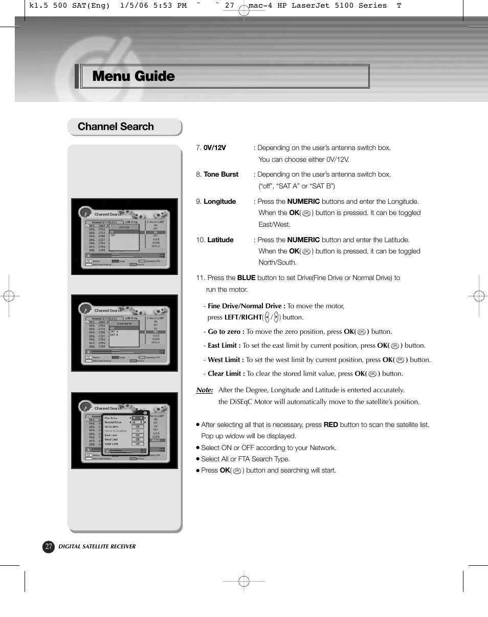 Menu guide, Channel search | HP KSC-570 User Manual | Page 32 / 58