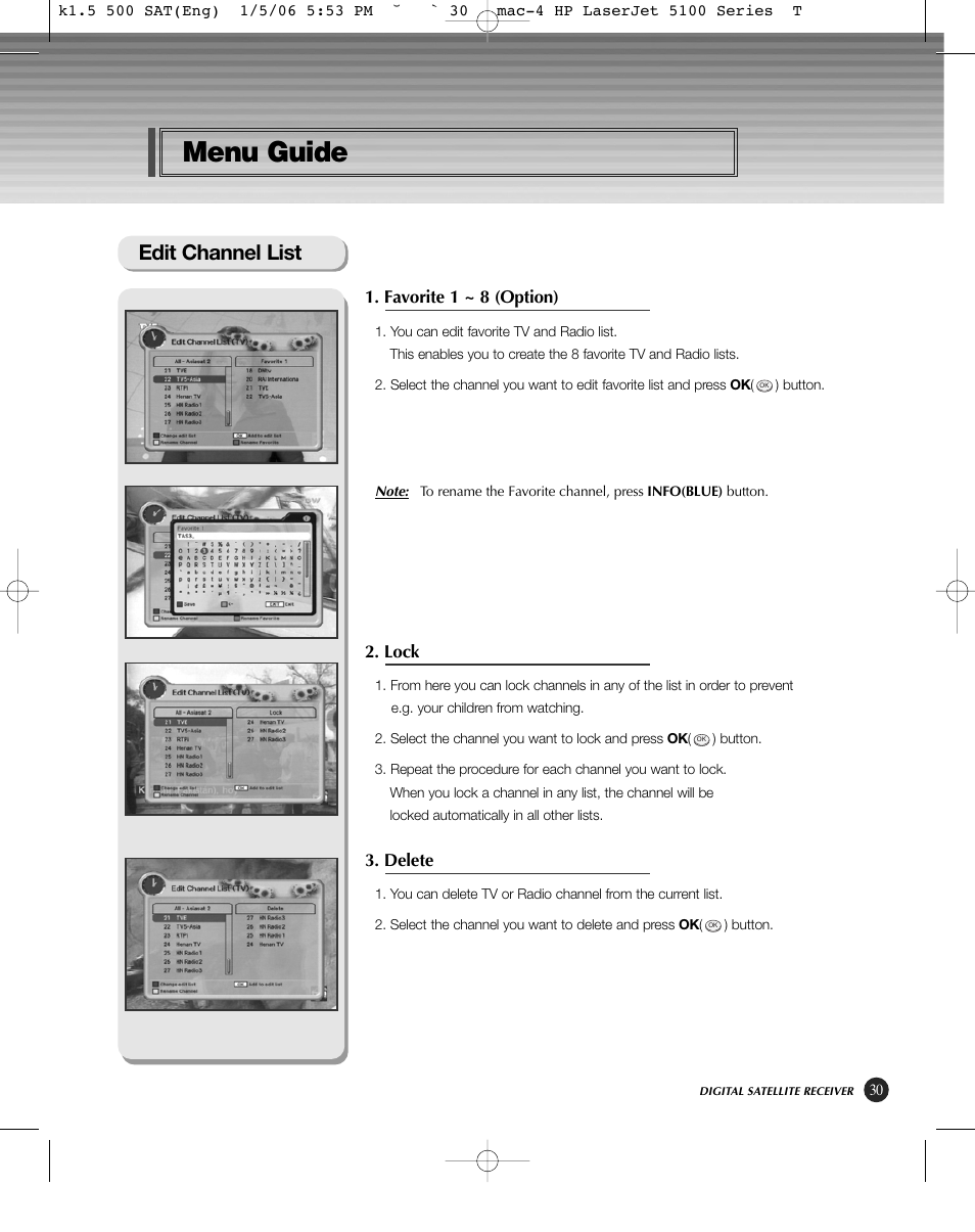 Menu guide, Edit channel list | HP KSC-570 User Manual | Page 35 / 58