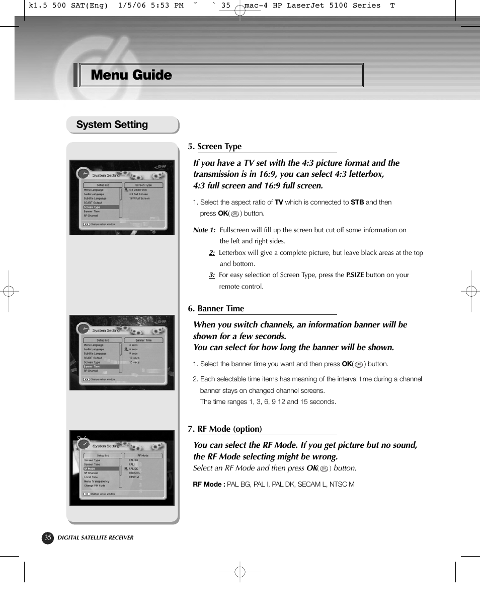 Menu guide, System setting | HP KSC-570 User Manual | Page 40 / 58