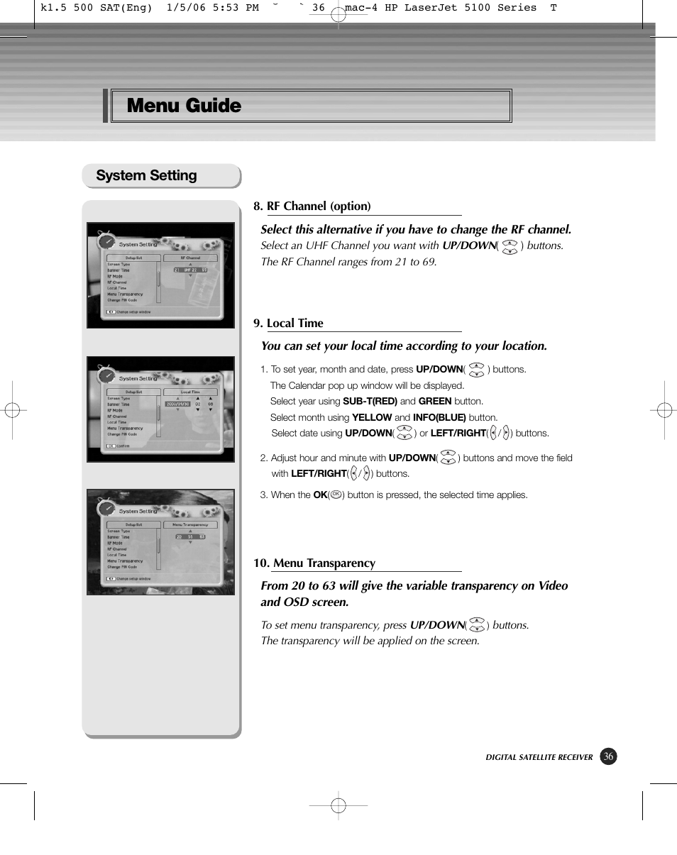 Menu guide, System setting | HP KSC-570 User Manual | Page 41 / 58