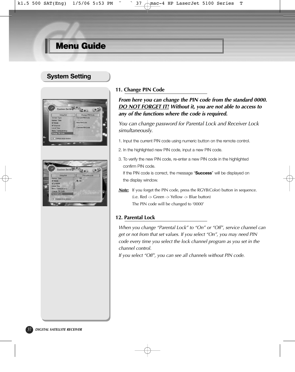 Menu guide, System setting | HP KSC-570 User Manual | Page 42 / 58