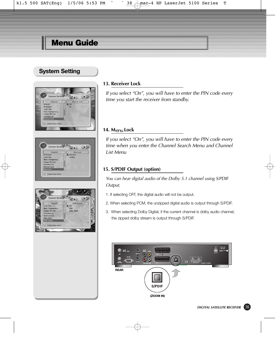 Menu guide, System setting | HP KSC-570 User Manual | Page 43 / 58