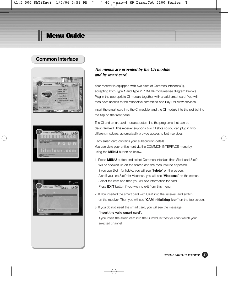 Menu guide, Common interface | HP KSC-570 User Manual | Page 45 / 58