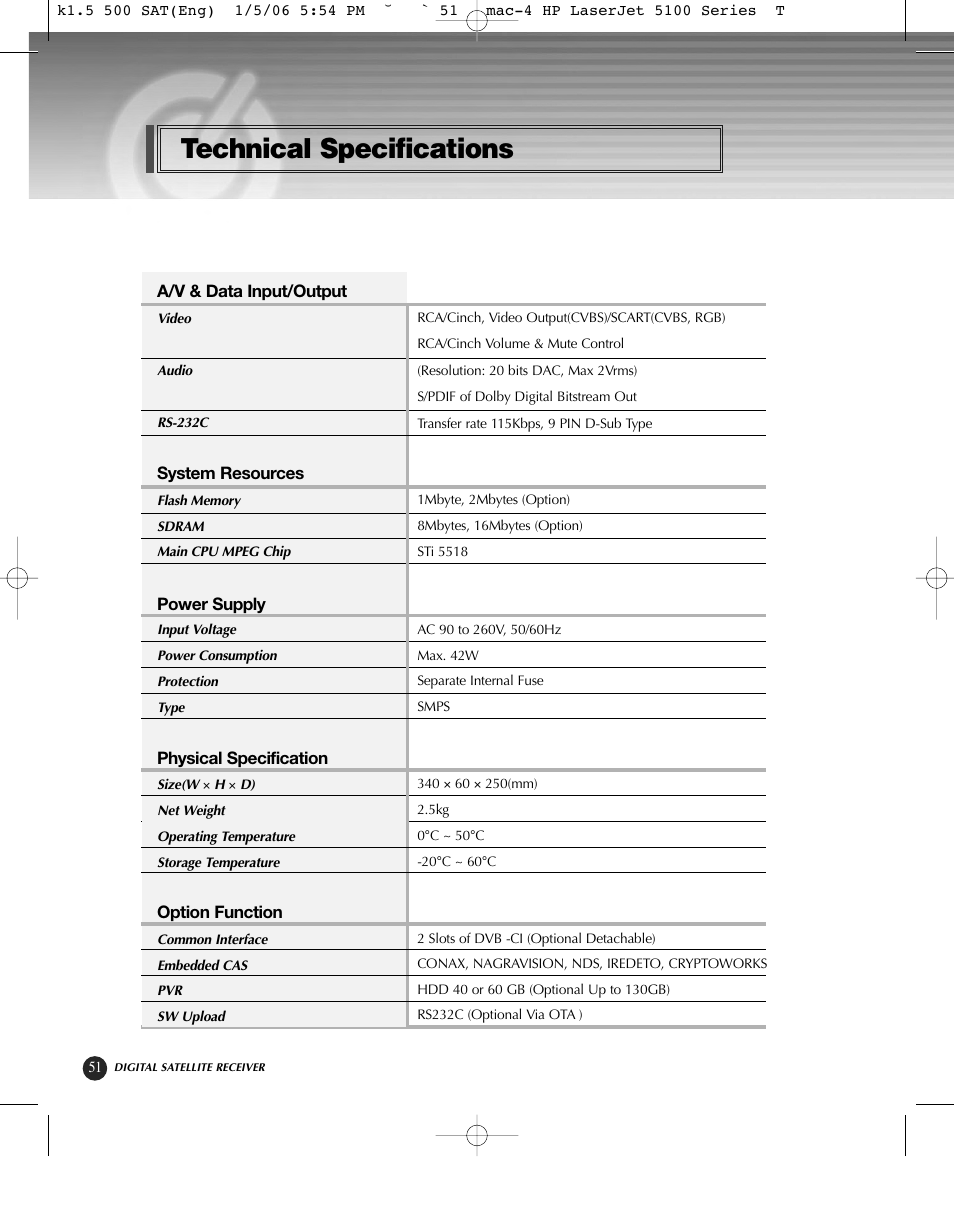 Technical specifications | HP KSC-570 User Manual | Page 56 / 58