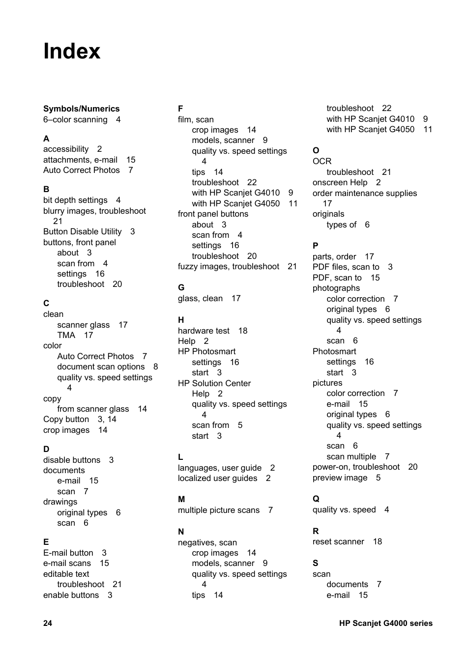 Index | HP G4000 series User Manual | Page 26 / 28