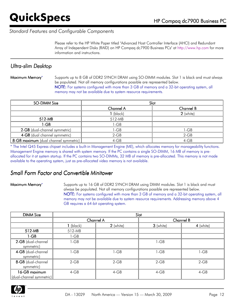 Quickspecs, Ultra-slim desktop, Small form factor and convertible minitower | Hp compaq dc7900 business pc | HP DC7900 User Manual | Page 12 / 66