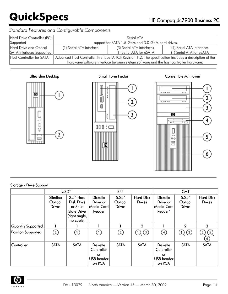 Quickspecs, Hp compaq dc7900 business pc | HP DC7900 User Manual | Page 14 / 66