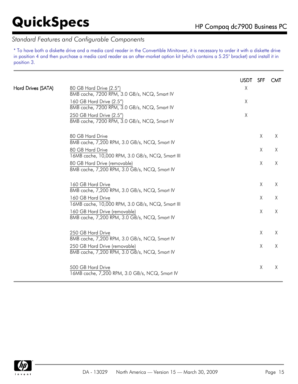 Quickspecs | HP DC7900 User Manual | Page 15 / 66