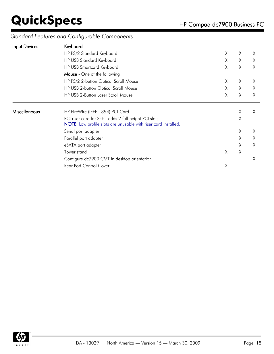 Quickspecs | HP DC7900 User Manual | Page 18 / 66