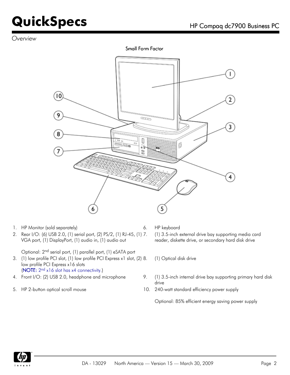 Quickspecs | HP DC7900 User Manual | Page 2 / 66