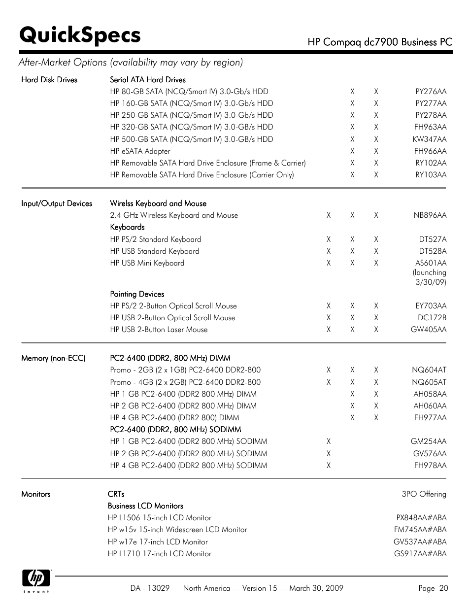 Quickspecs, Hp compaq dc7900 business pc | HP DC7900 User Manual | Page 20 / 66
