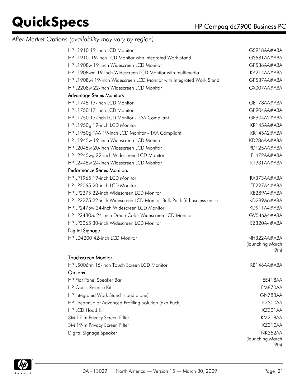 Quickspecs, Hp compaq dc7900 business pc | HP DC7900 User Manual | Page 21 / 66