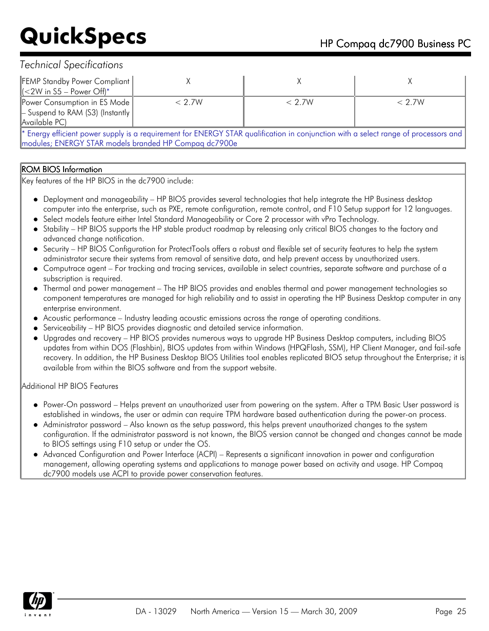 Quickspecs | HP DC7900 User Manual | Page 25 / 66