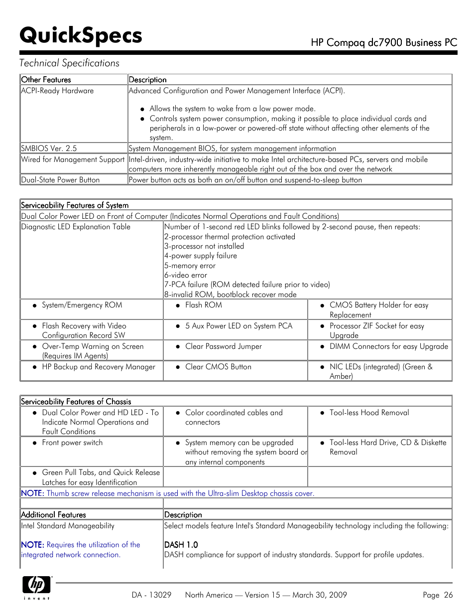 Quickspecs, Hp compaq dc7900 business pc | HP DC7900 User Manual | Page 26 / 66