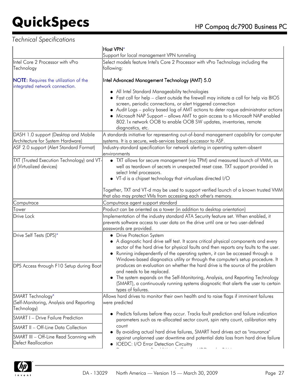 Quickspecs | HP DC7900 User Manual | Page 27 / 66