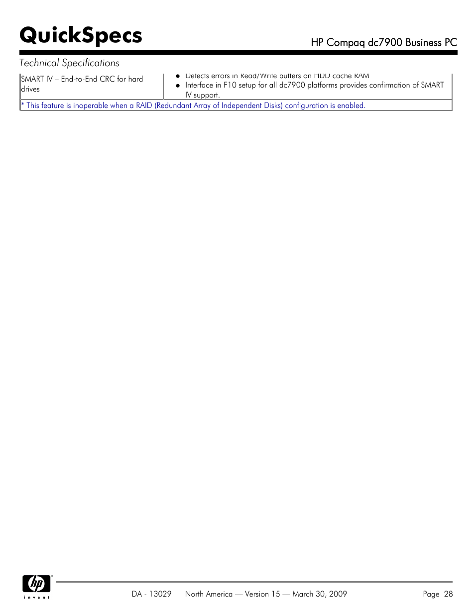 Quickspecs | HP DC7900 User Manual | Page 28 / 66