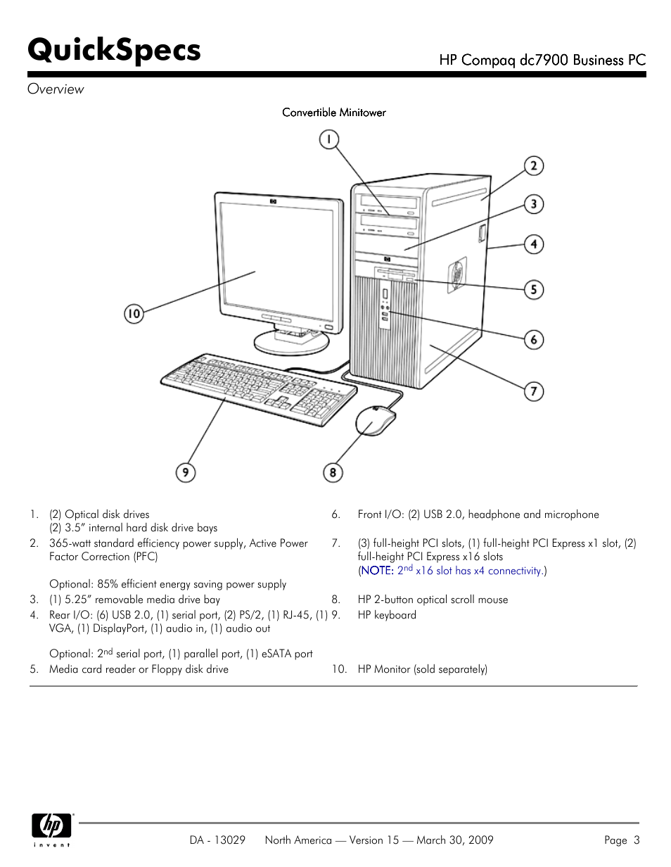 Quickspecs | HP DC7900 User Manual | Page 3 / 66