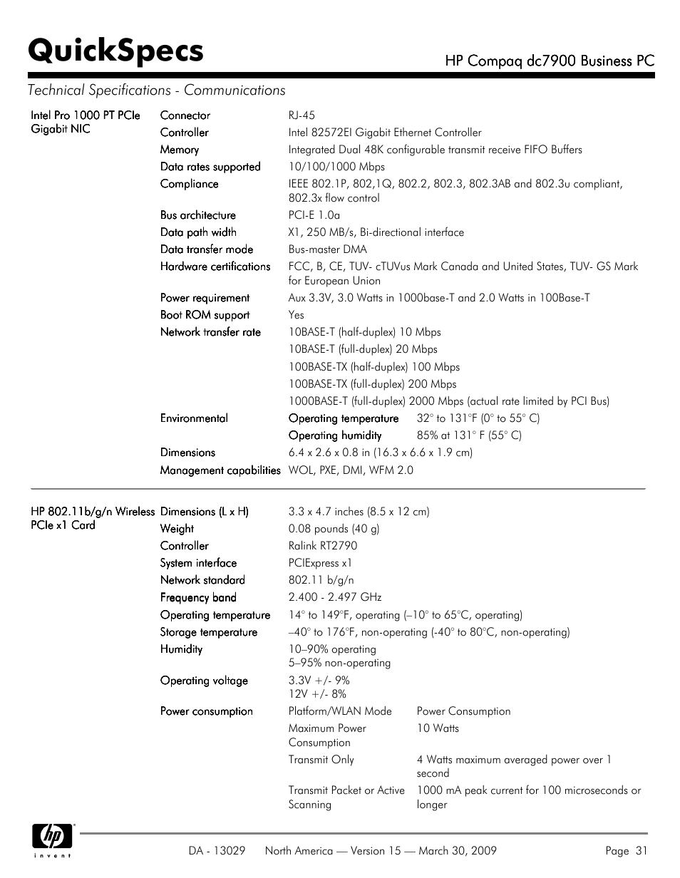 Quickspecs, Hp compaq dc7900 business pc | HP DC7900 User Manual | Page 31 / 66