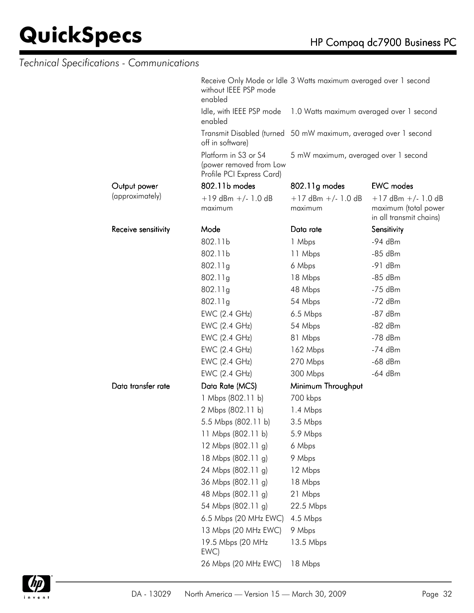 Quickspecs, Hp compaq dc7900 business pc | HP DC7900 User Manual | Page 32 / 66