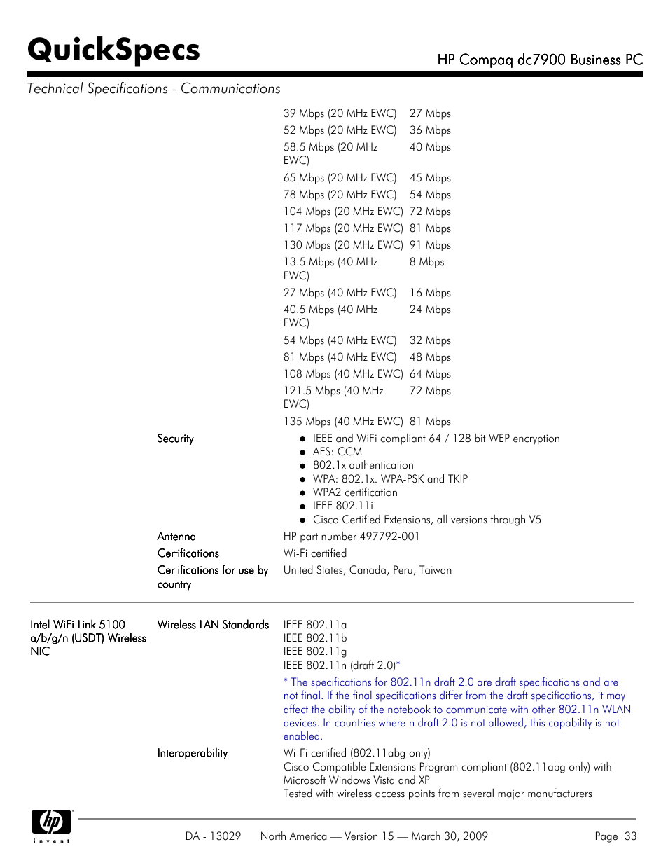 Quickspecs | HP DC7900 User Manual | Page 33 / 66