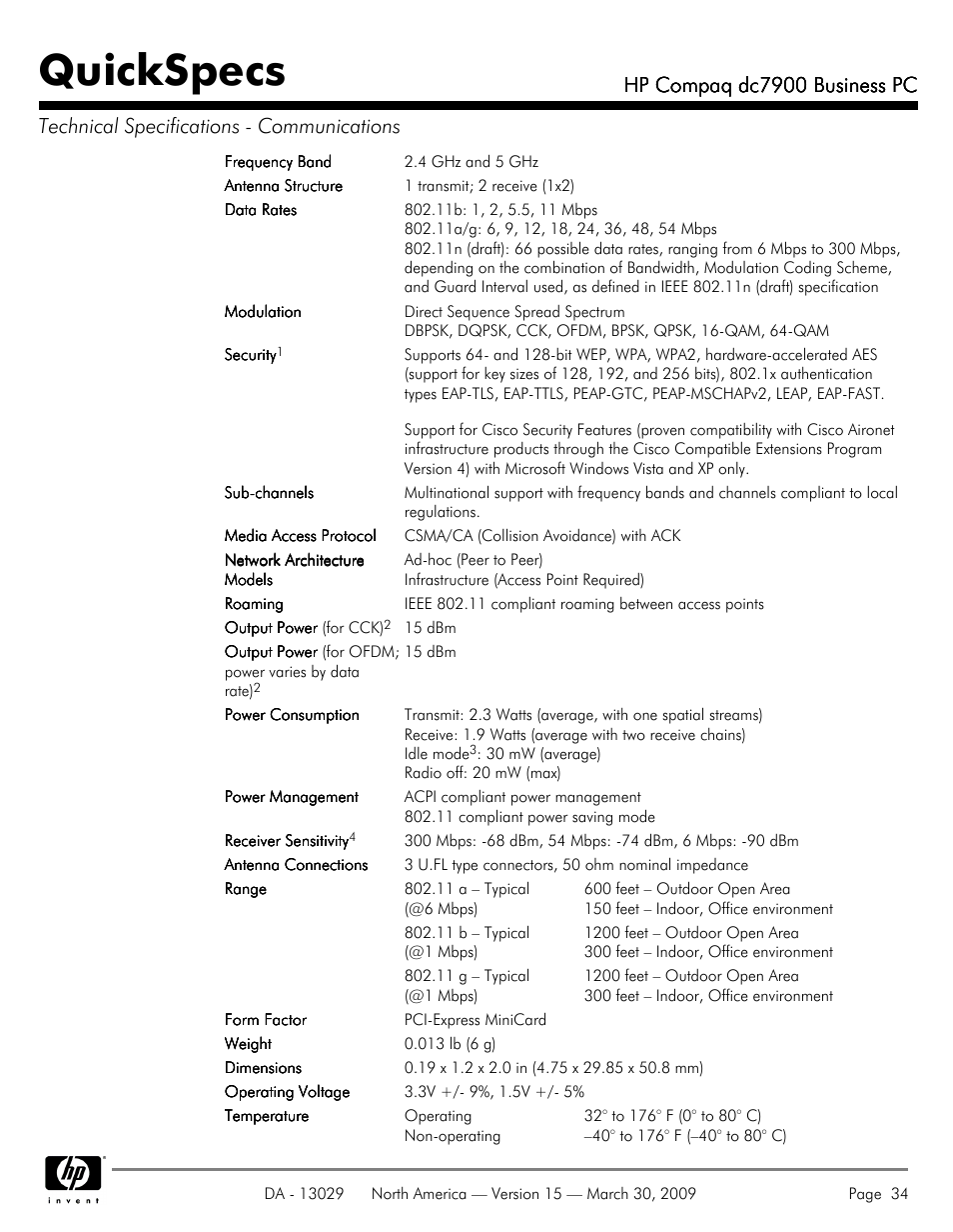Quickspecs, Hp compaq dc7900 business pc | HP DC7900 User Manual | Page 34 / 66