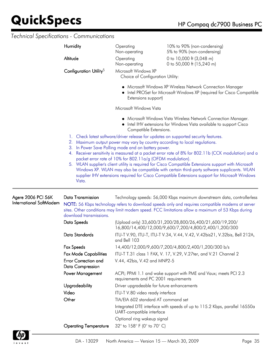 Quickspecs, Hp compaq dc7900 business pc | HP DC7900 User Manual | Page 35 / 66