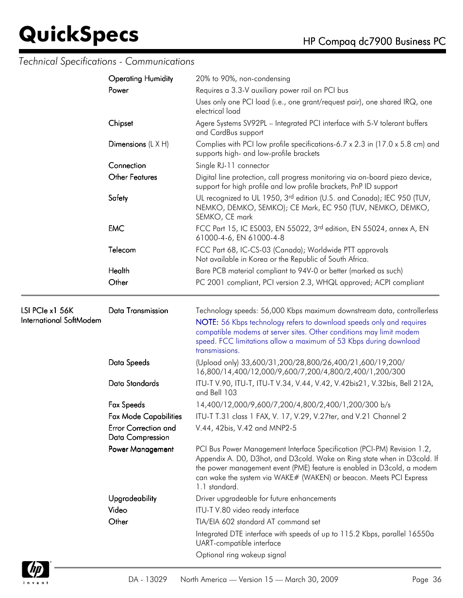 Quickspecs, Hp compaq dc7900 business pc | HP DC7900 User Manual | Page 36 / 66