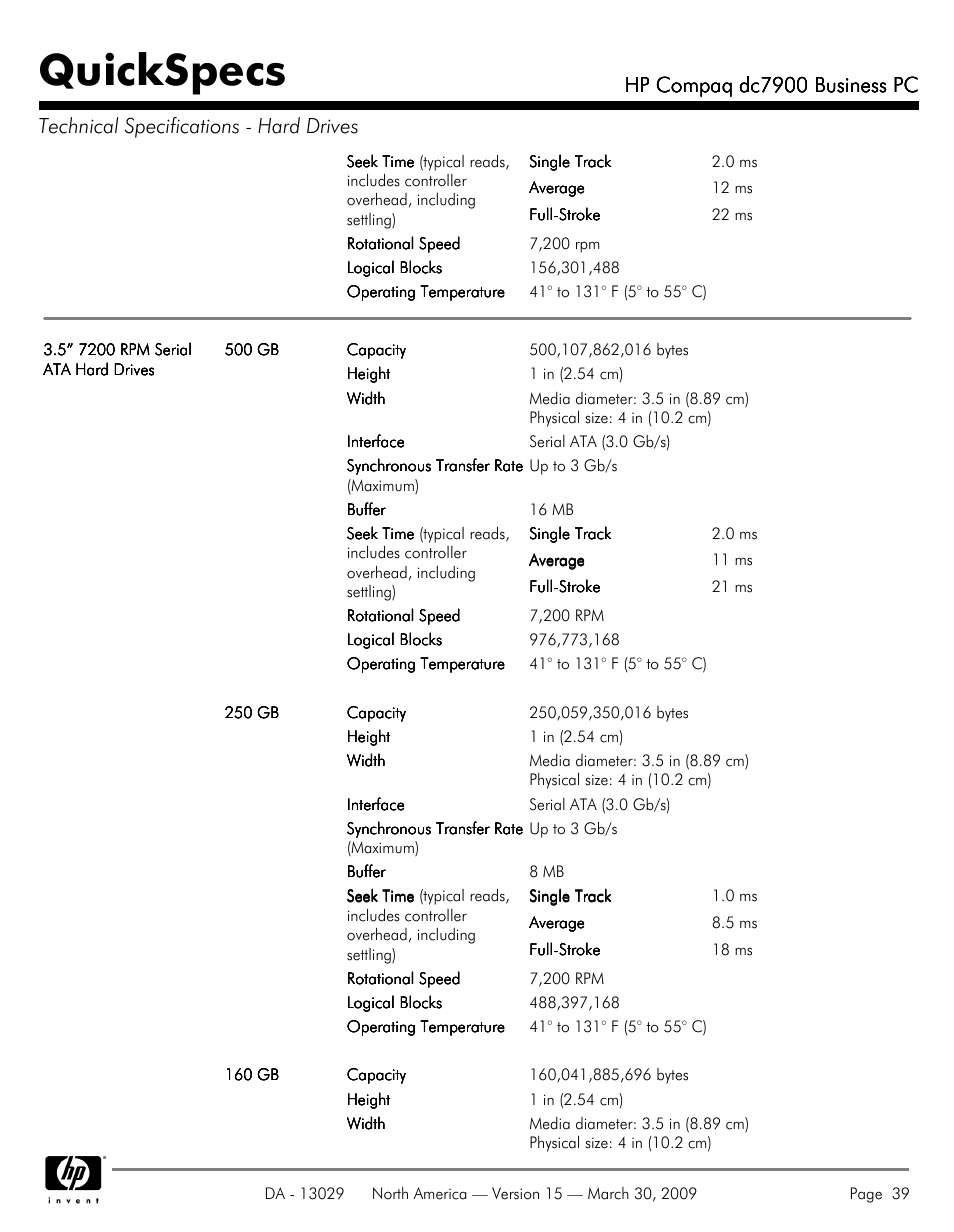 Quickspecs, Hp compaq dc7900 business pc | HP DC7900 User Manual | Page 39 / 66
