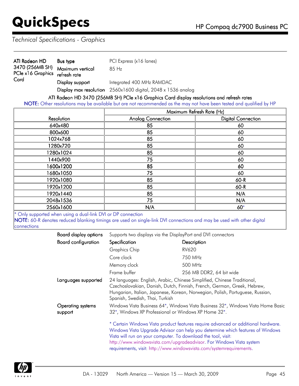 Quickspecs, Hp compaq dc7900 business pc | HP DC7900 User Manual | Page 45 / 66