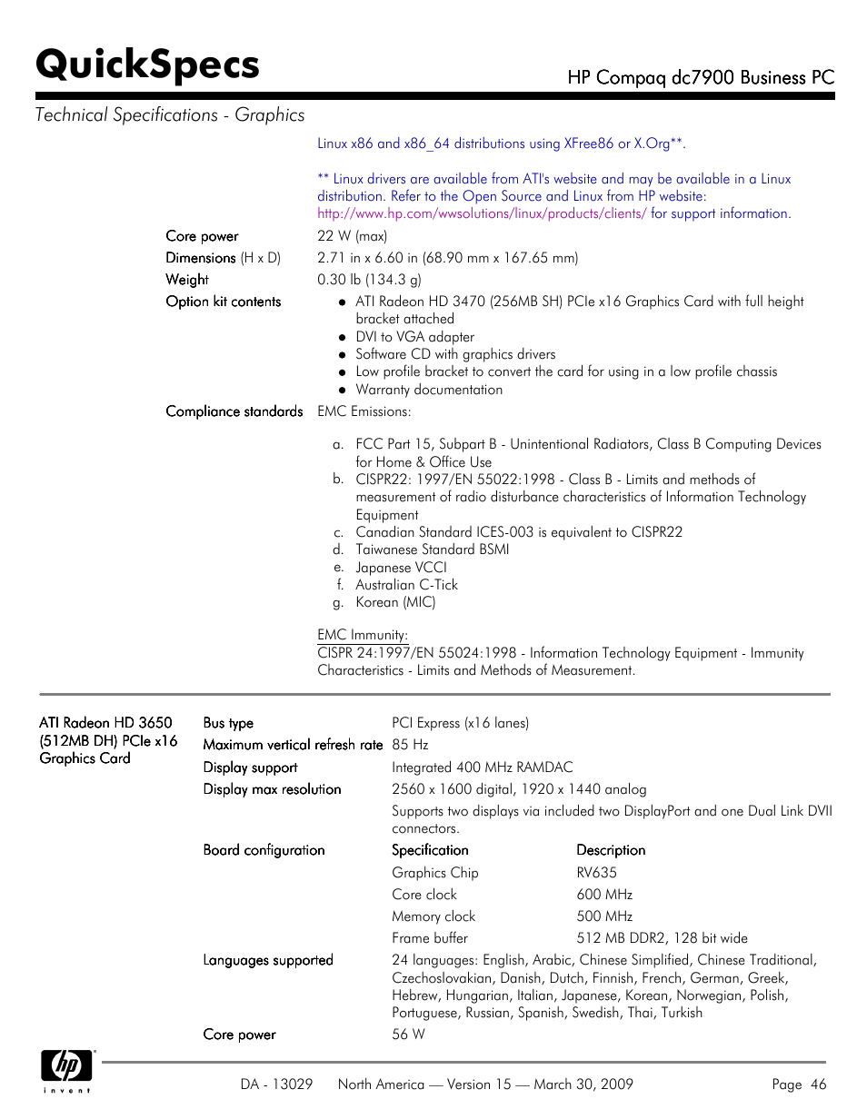 Quickspecs, Hp compaq dc7900 business pc | HP DC7900 User Manual | Page 46 / 66