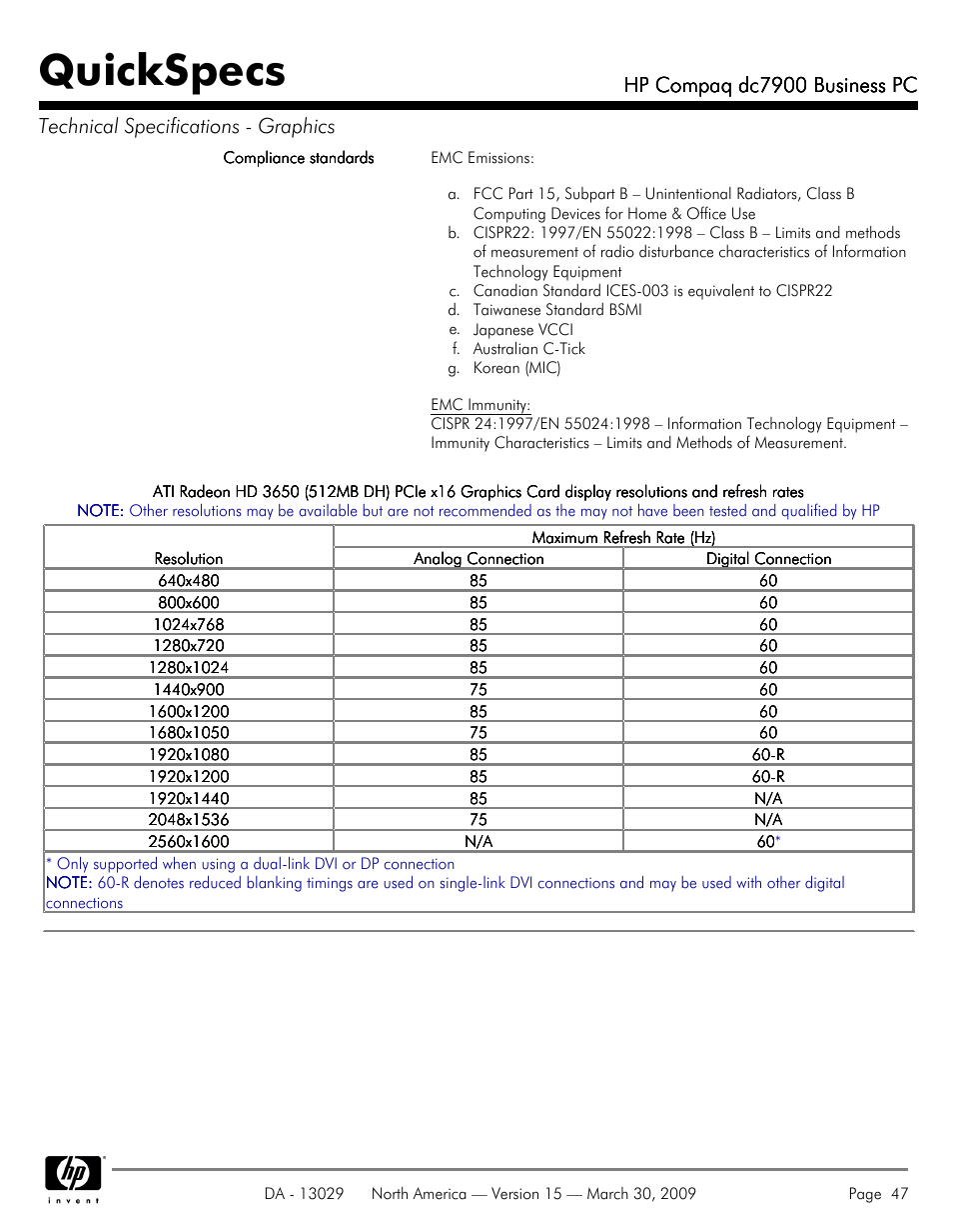 Quickspecs, Hp compaq dc7900 business pc | HP DC7900 User Manual | Page 47 / 66