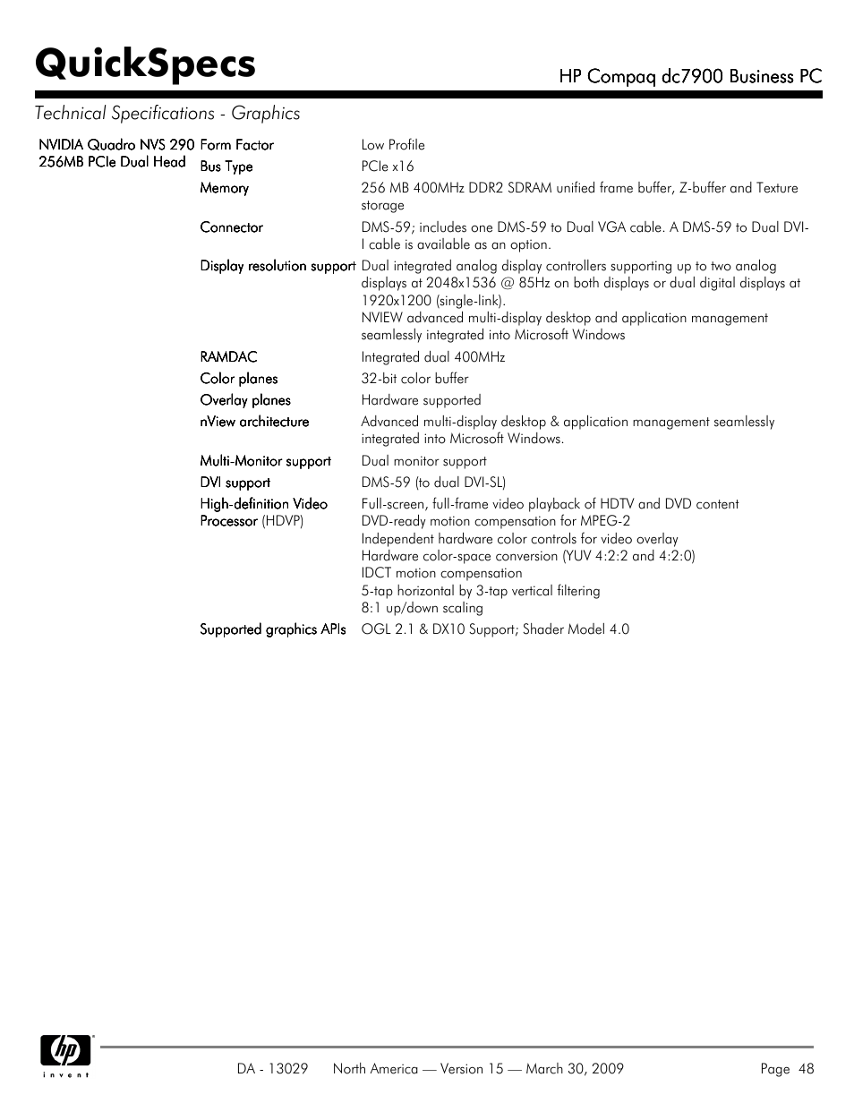 Quickspecs | HP DC7900 User Manual | Page 48 / 66