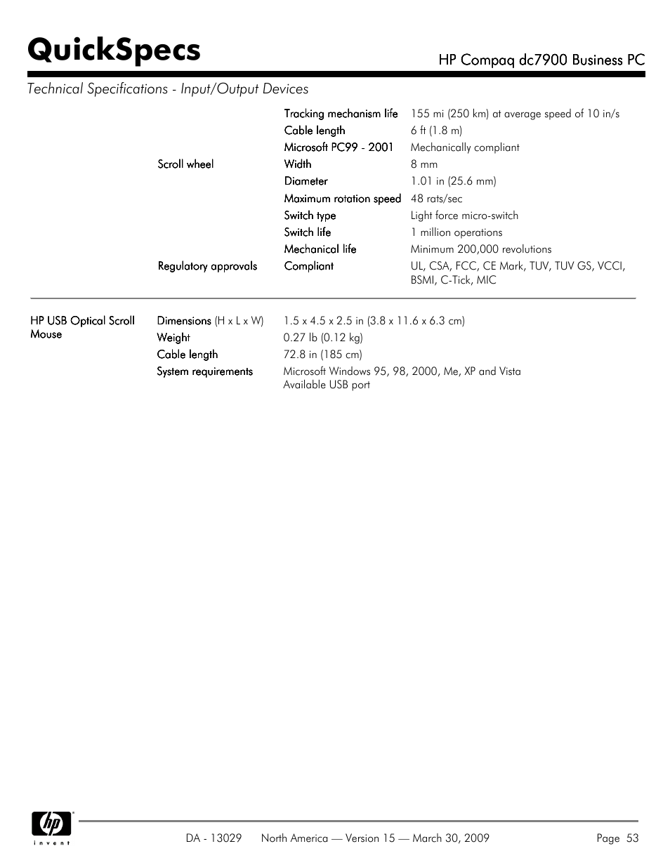 Quickspecs, Hp compaq dc7900 business pc | HP DC7900 User Manual | Page 53 / 66