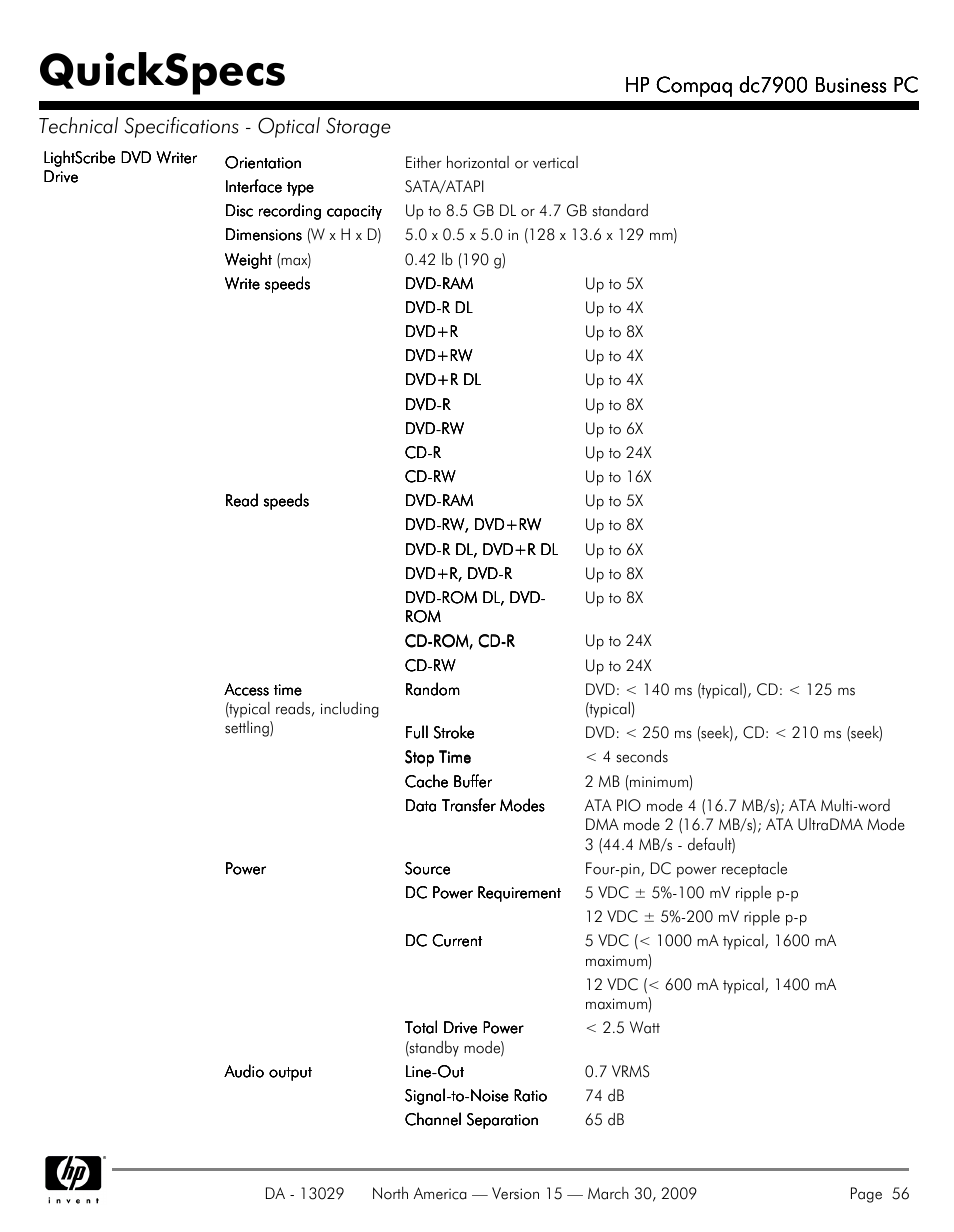 Quickspecs, Hp compaq dc7900 business pc | HP DC7900 User Manual | Page 56 / 66