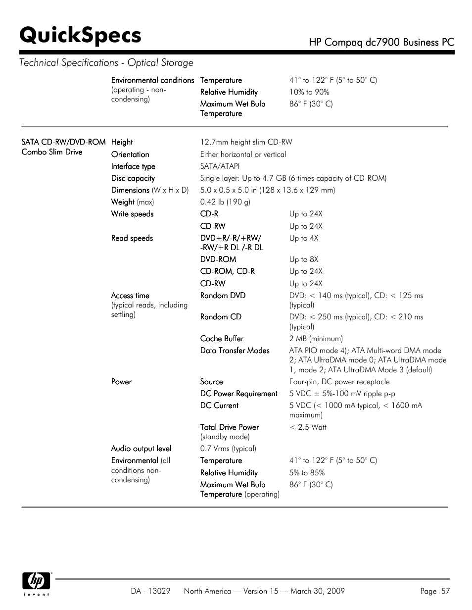 Quickspecs, Hp compaq dc7900 business pc | HP DC7900 User Manual | Page 57 / 66