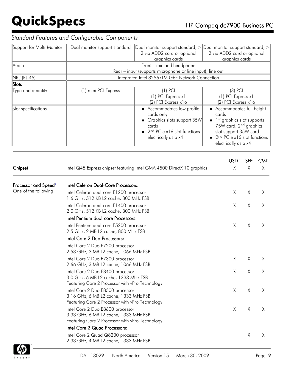 Quickspecs, Hp compaq dc7900 business pc | HP DC7900 User Manual | Page 9 / 66