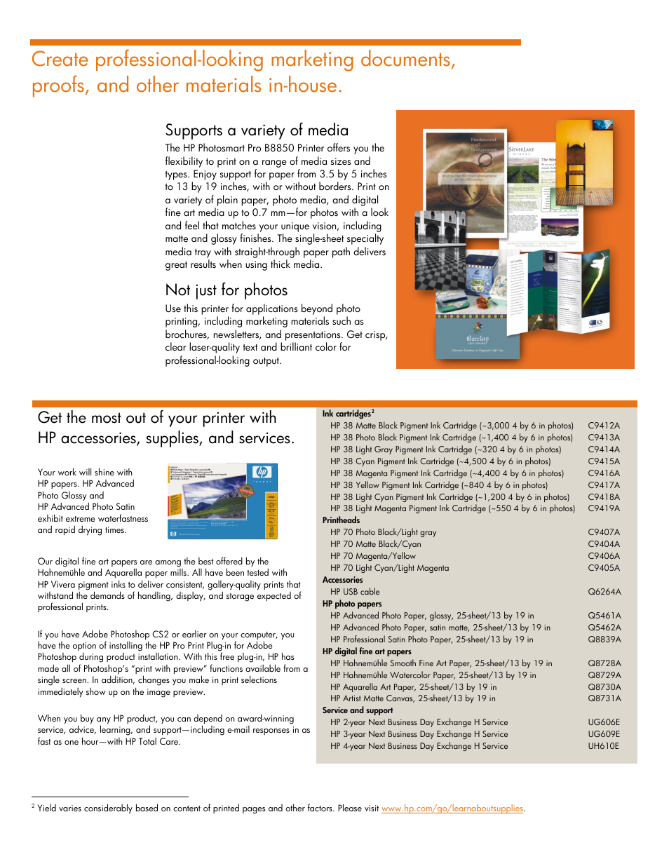 Supports a variety of media, Not just for photos | HP PhotoSmart Pro B8850 User Manual | Page 3 / 4