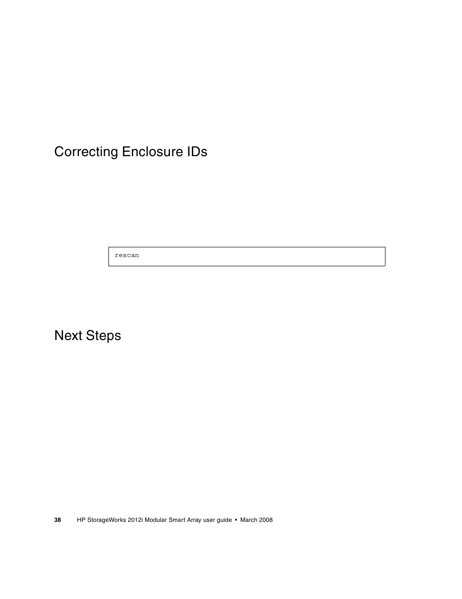 Correcting enclosure ids, Next steps | HP 2012i User Manual | Page 38 / 86