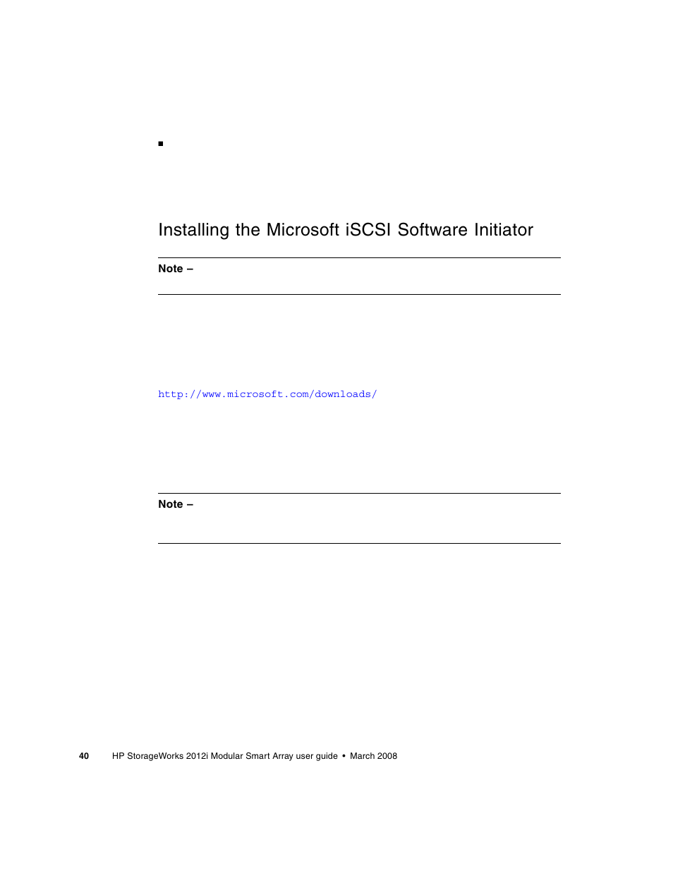 Installing the microsoft iscsi software initiator | HP 2012i User Manual | Page 40 / 86